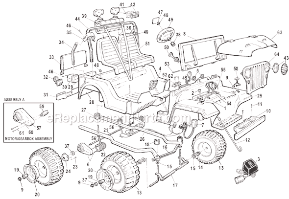 Page A Diagram and Parts List for 78606-9993  Power Wheels Ride-On Cars